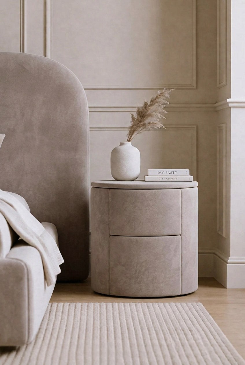 Kosta Pale Taupe Velvet Bedside Table