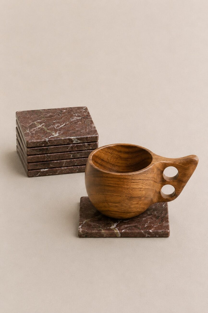 Zerano Red Zebra Marble Coasters (Set of 6)