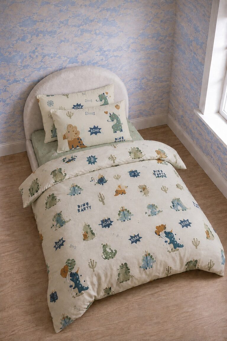 Rafi Printed Single Cream Bed Sheet, Duvet Cover & Pillowcase Set