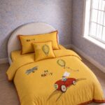 Zippy Yellow Queen Embroidered Bed Sheet, Duvet Cover & Pillowcase Set