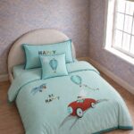 Zippy Turquoise Queen Embroidered Bed Sheet, Duvet Cover & Pillowcase Set