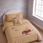 Zippy Beige Queen Embroidered Bed Sheet, Duvet Cover & Pillowcase Set
