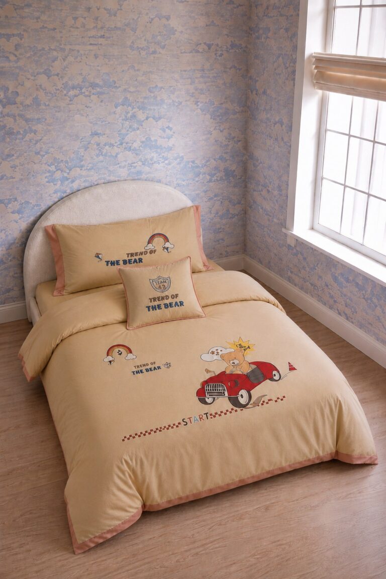 Zippy Beige Queen Embroidered Bed Sheet, Duvet Cover & Pillowcase Set