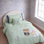 Novi Light Green Queen Embroidered Bed Sheet, Duvet Cover & Pillowcase Set