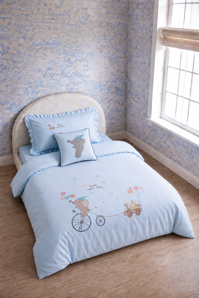 Skyli Blue Queen Embroidered Bed Sheet, Duvet Cover & Pillowcase Set