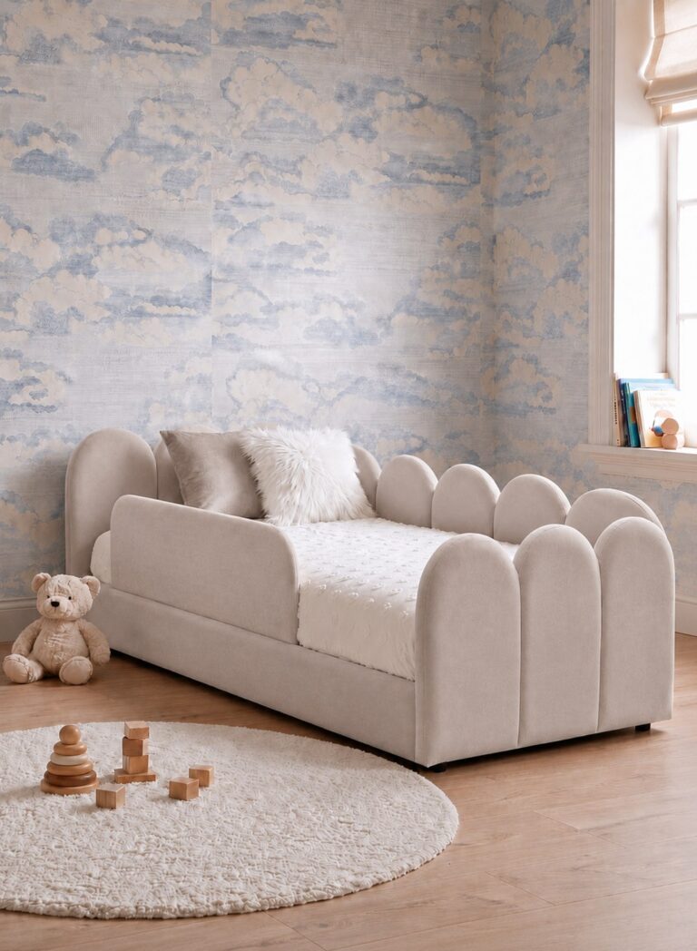 Telo Kids Beige Velvet Toddler Bed