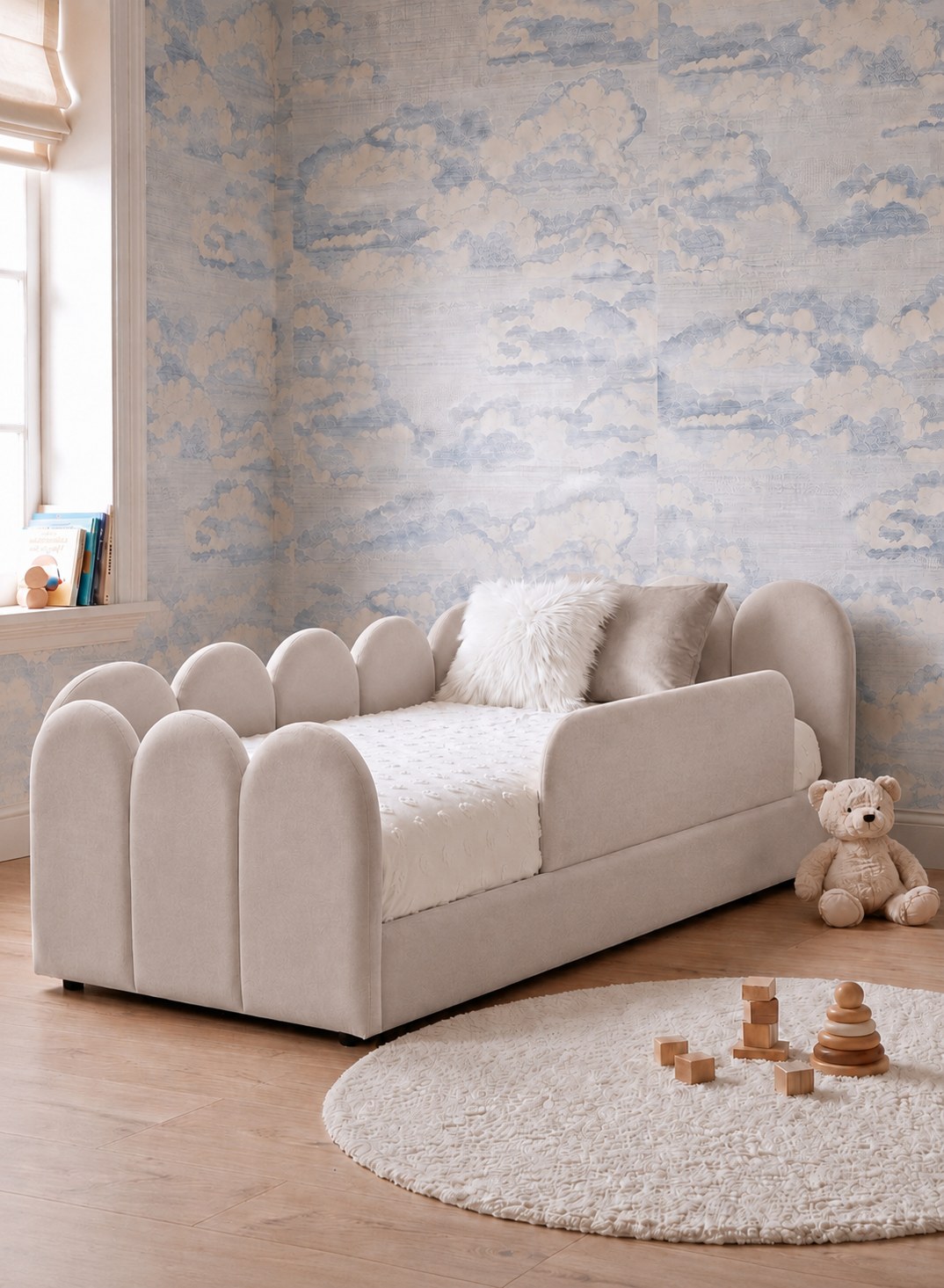 Telo Kids Beige Velvet Toddler Bed - Image 2