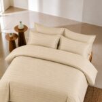Elvarno Beige Bed Sheet Duvet Cover and Pillow Cases Set
