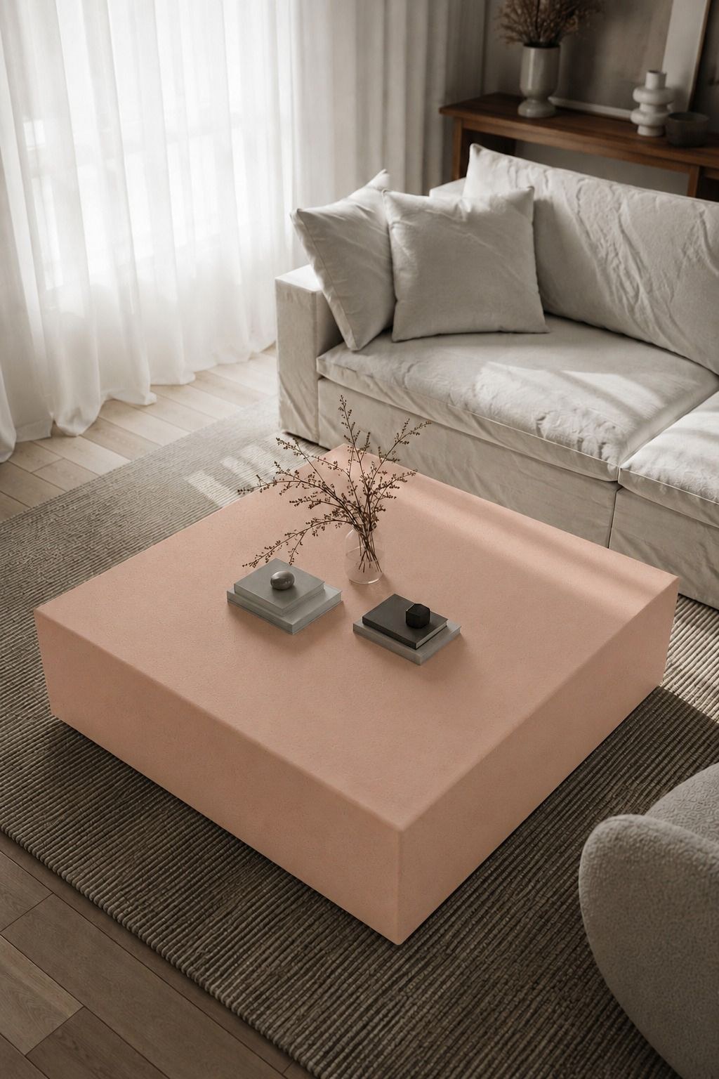 Felicity Blush Pink Microconcrete Square Coffee Table