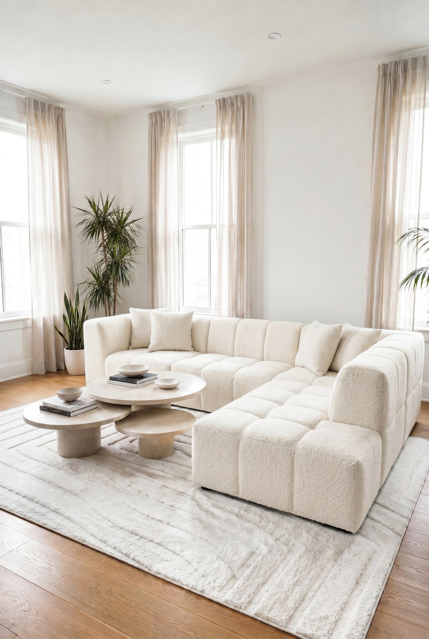 Marisa Off White Boucle L-Shape Sofa
