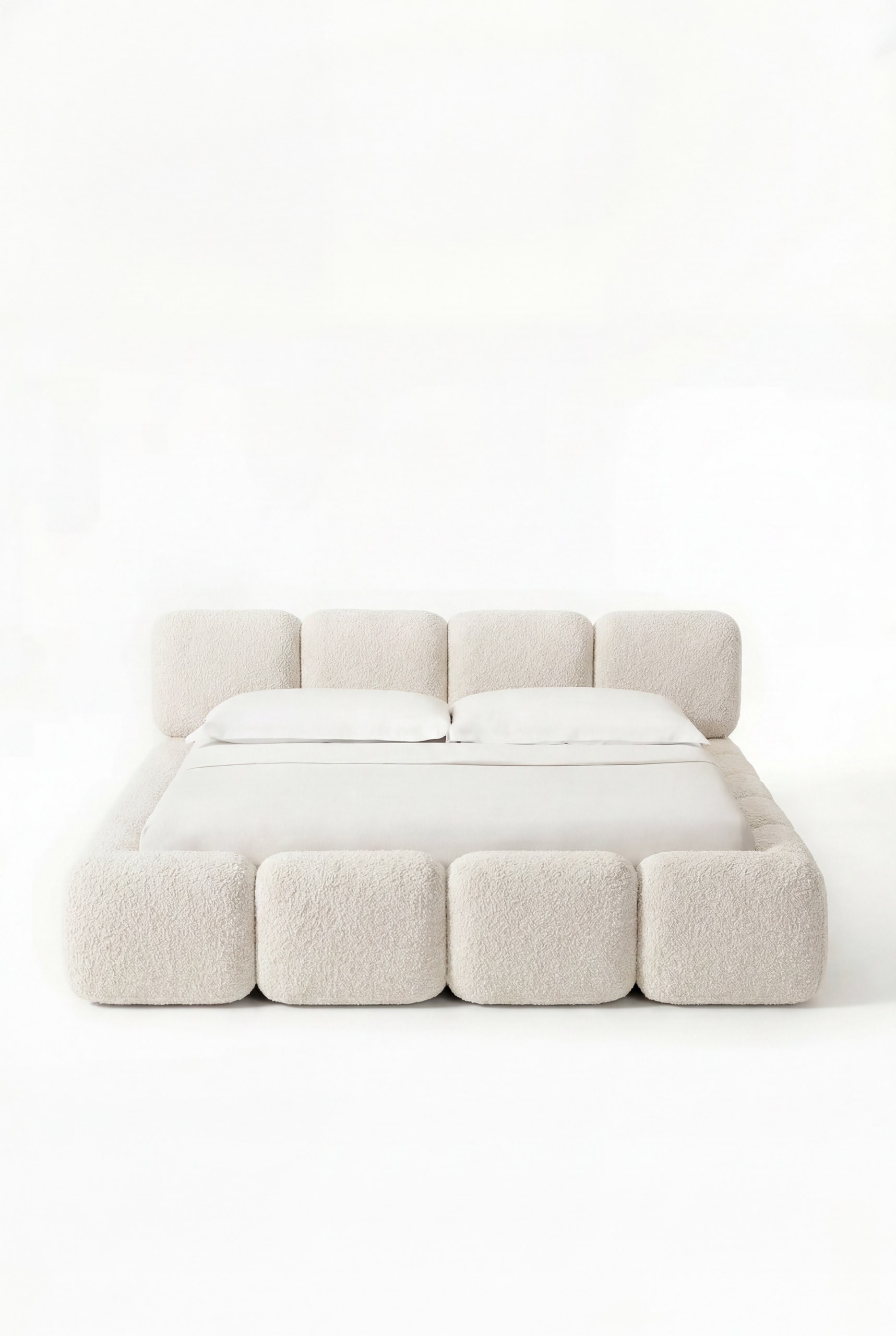 Olivara Off White Boucle Upholstered Platform Bed - Image 2