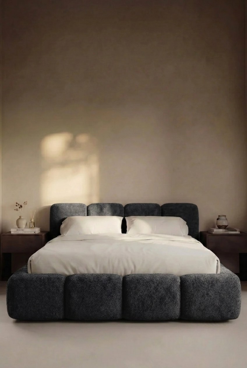 Olivara Charcoal Upholstered Platform Bed