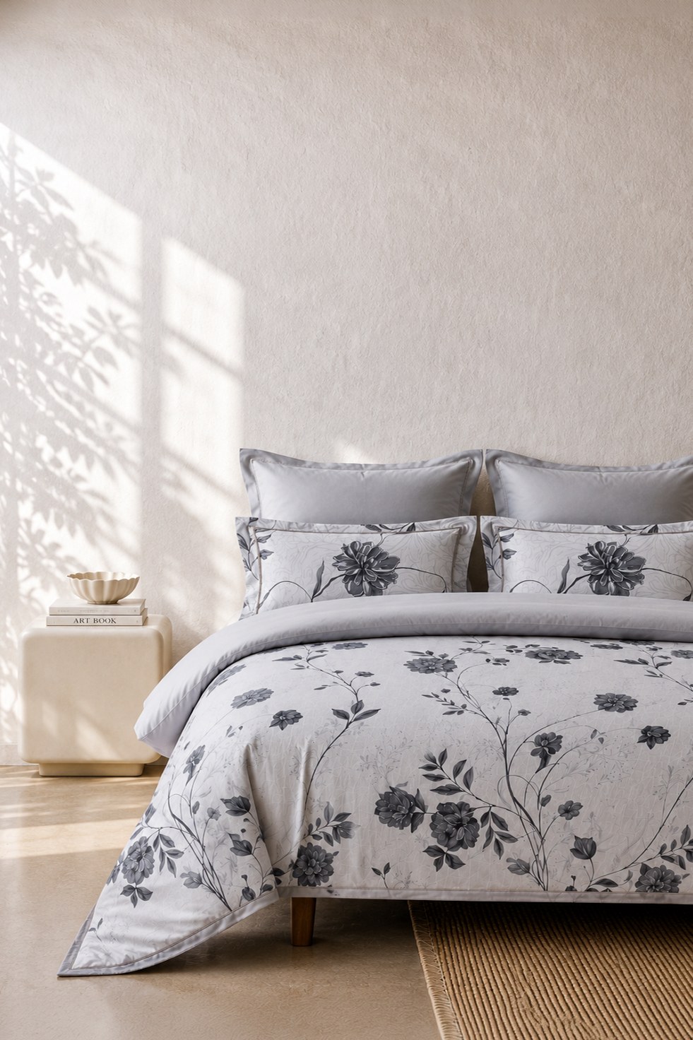 Elynd Light Grey King Bed Sheet, Duvet Cover & Pillowcase Set
