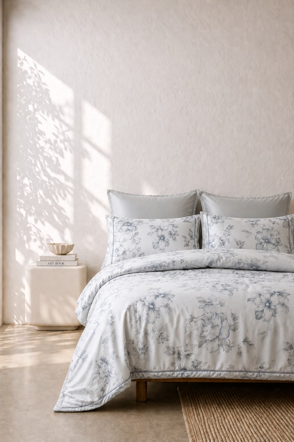 Blovyn Blue Floral King Bed Sheet, Duvet Cover & Pillowcase Set
