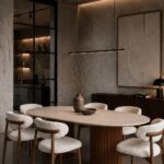 Valeria Travertine Dining Table with Fluted Wooden Base
