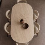 Valeria Travertine Dining Table with Fluted Wooden Base