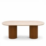 Valeria Travertine Dining Table with Fluted Wooden Base