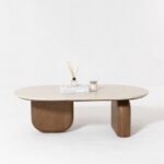 Selvaro Travertine Finish Marble Oval Coffee Table