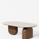 Selvaro Travertine Finish Marble Oval Coffee Table