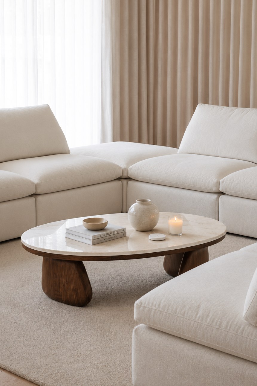Arlina Ice Jade Finish Marble Coffee Table