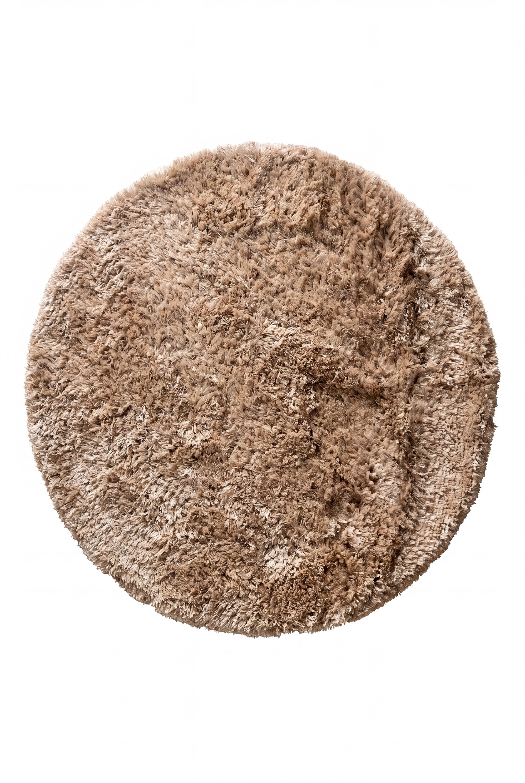 Elvani Taupe Brown Shaggy Round Area Rug