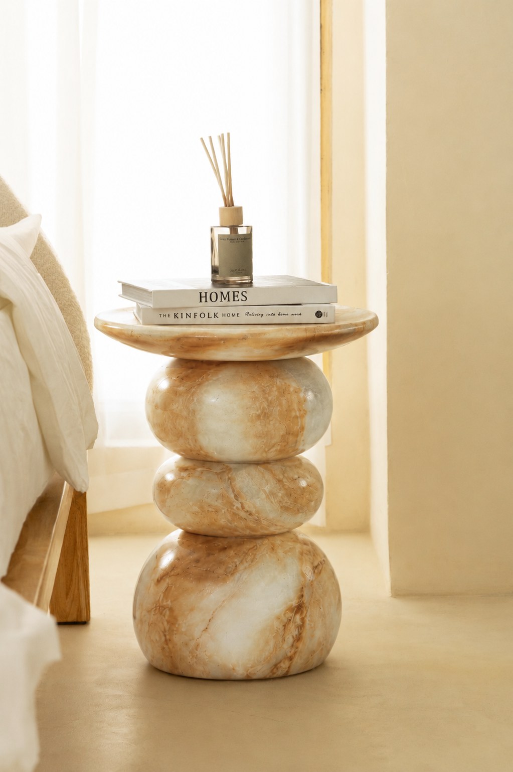 Ambre Honey Onyx Finish Concrete Side Table