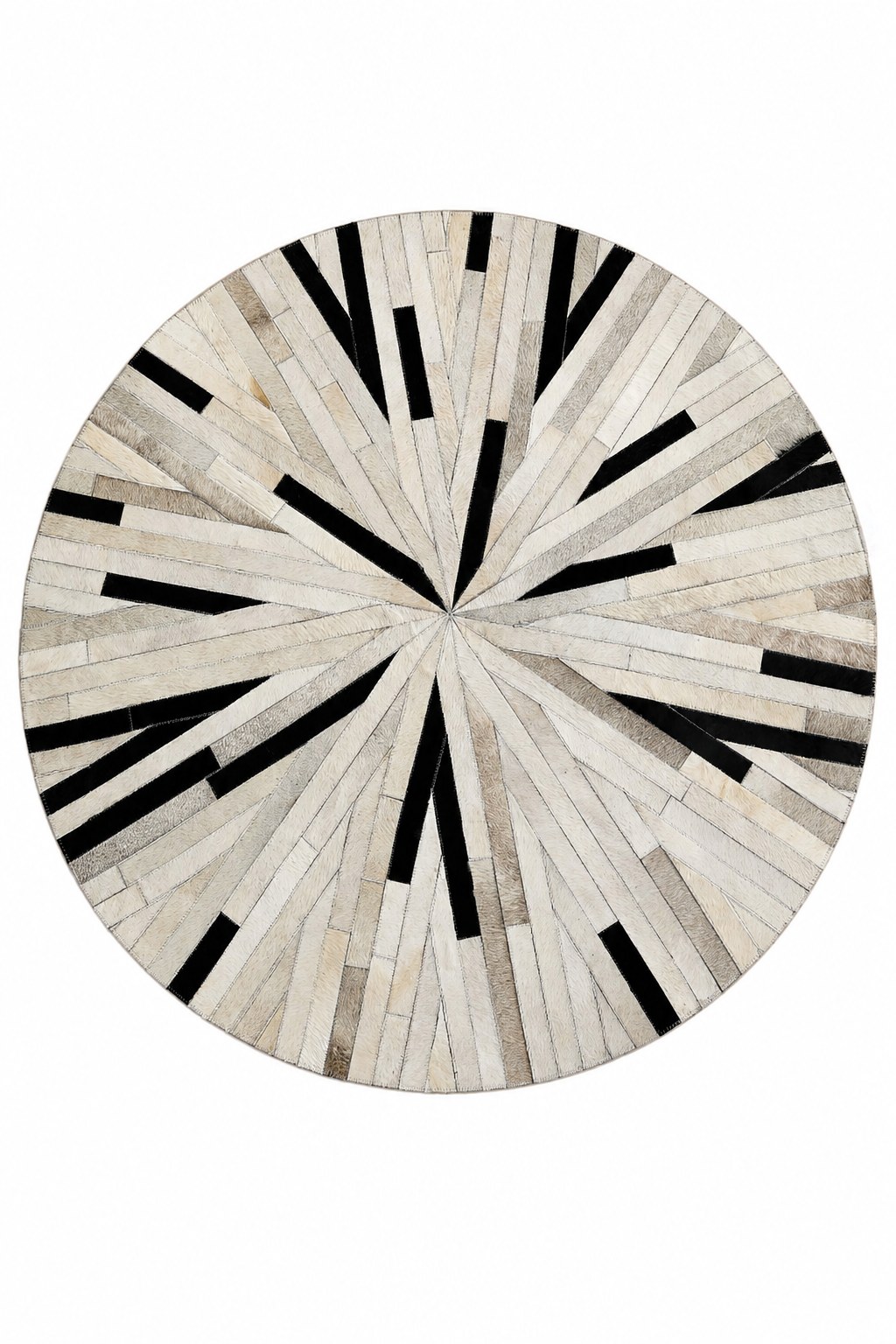Radven Round Ivory Black Starburst Leather Area Rug
