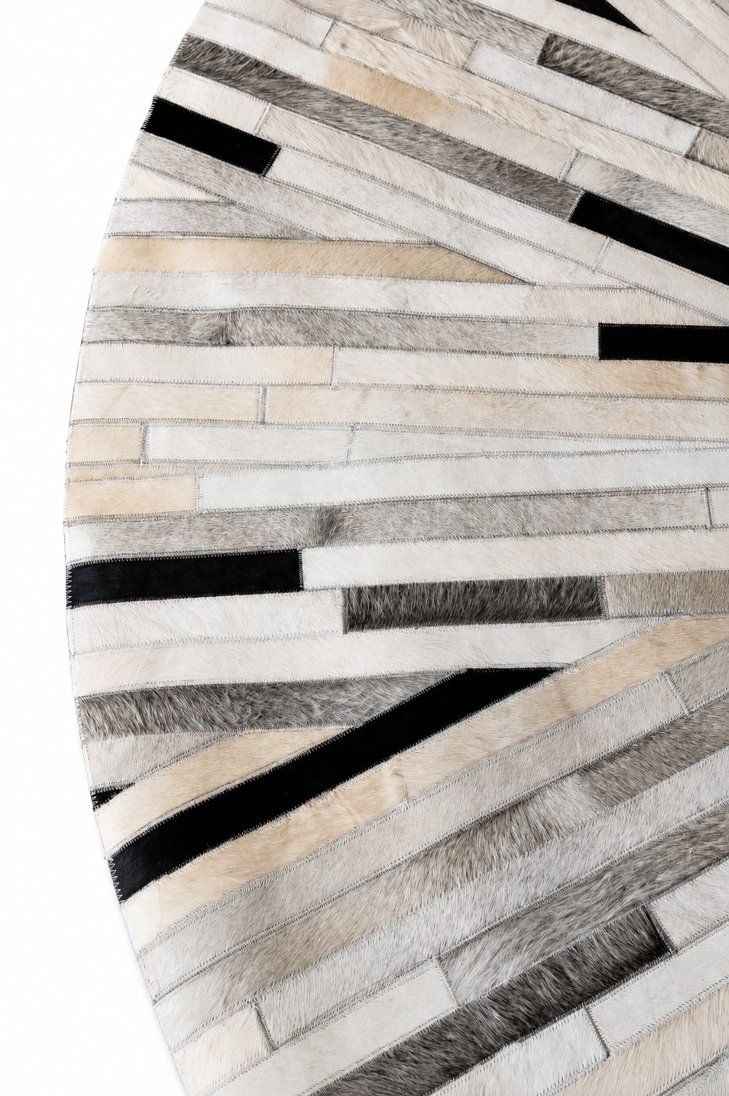 Radven Round Ivory Black Starburst Leather Area Rug - Image 2