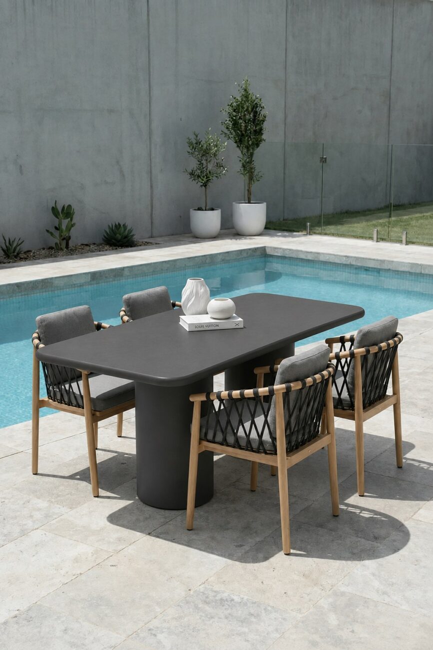 Alara Midnight Grey Microconcrete Outdoor Dining Table