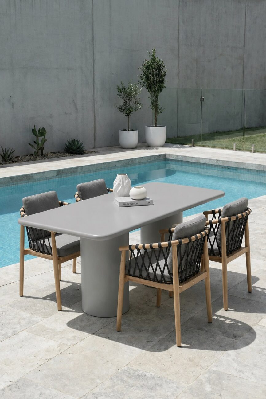Alara Light Grey Microconcrete Outdoor Dining Table