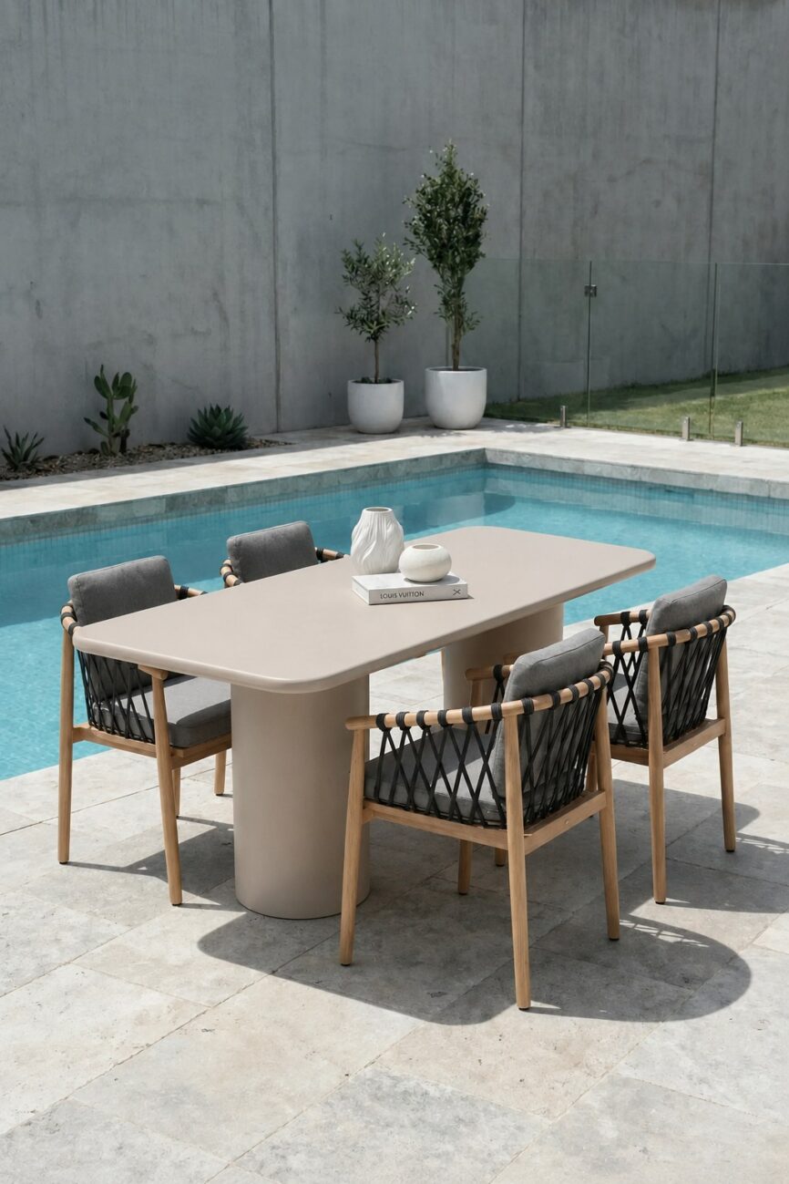 Alara Ivory Cream Microconcrete Outdoor Dining Table