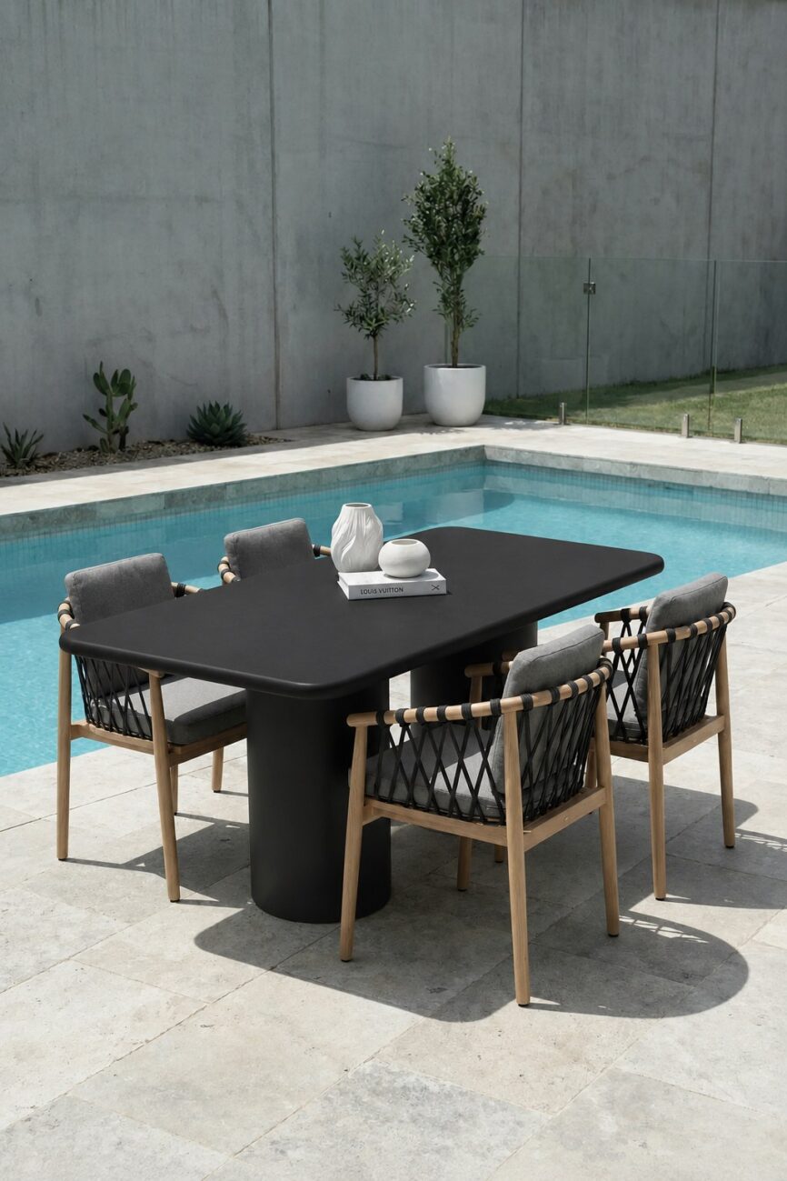 Alara Black Microconcrete Outdoor Dining Table
