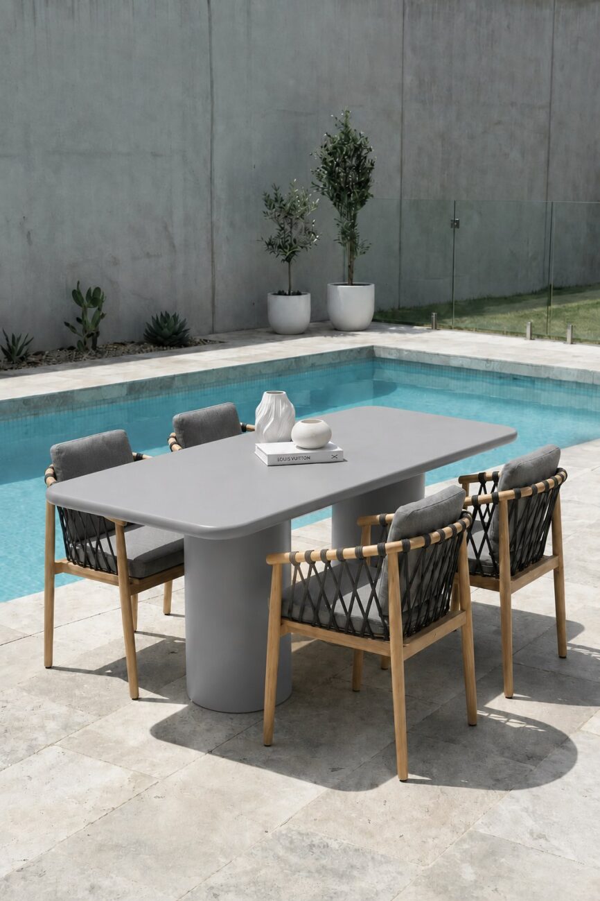 Alara Ash Grey Microconcrete Outdoor Dining Table
