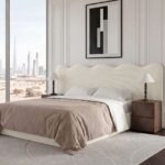 Zelina Off White Full Boucle Curved Headboard Upholstered Bed