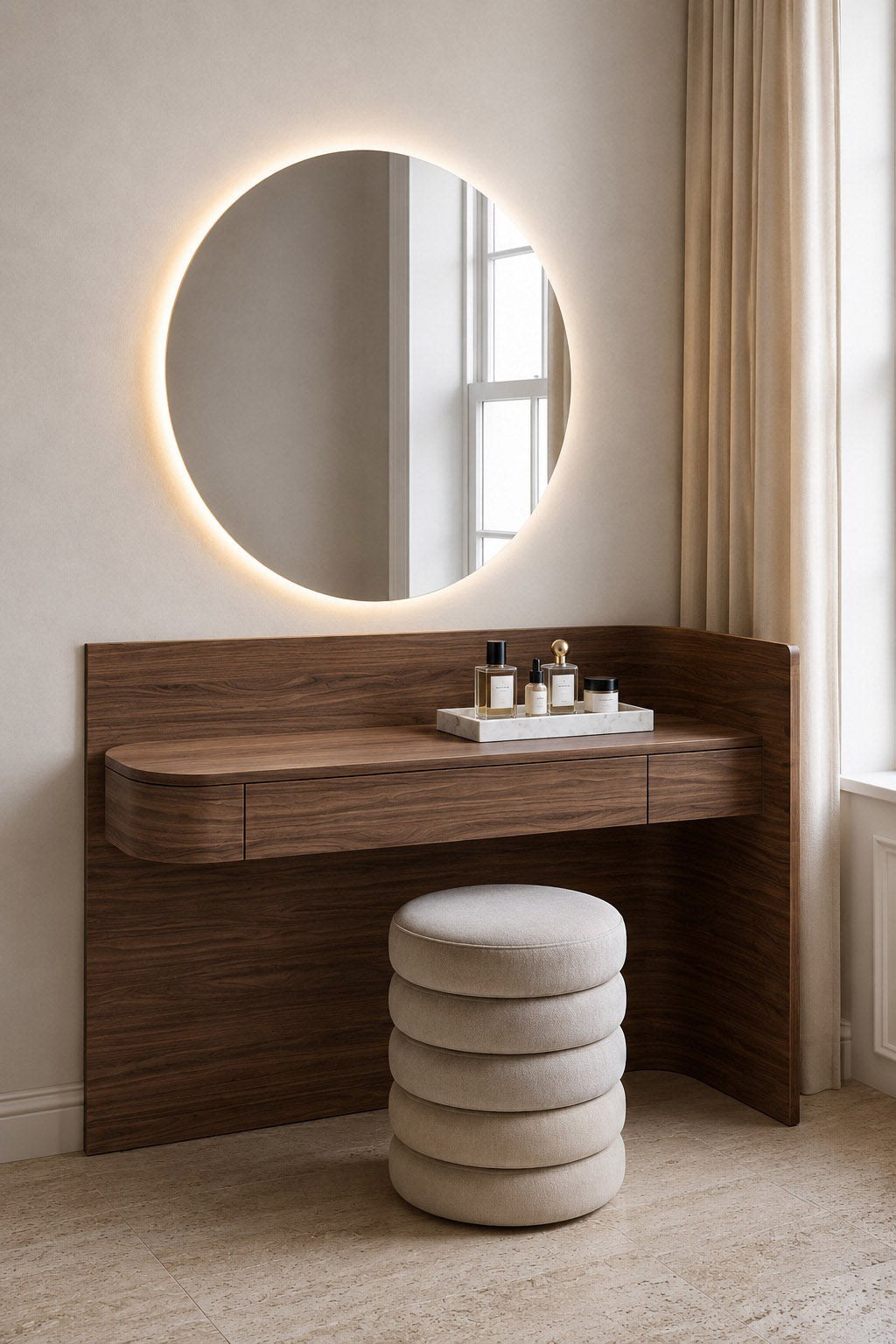 Marvelle Walnut Warmth Flow Wooden Vanity Table