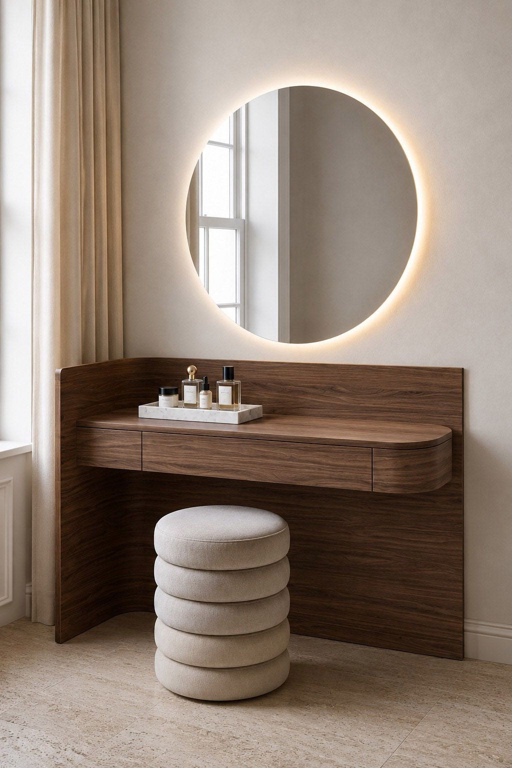Marvelle Walnut Warmth Flow Wooden Vanity Table - Image 2