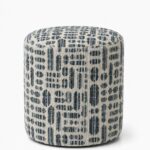 Mira Slate Blue Patterned Round Pouf