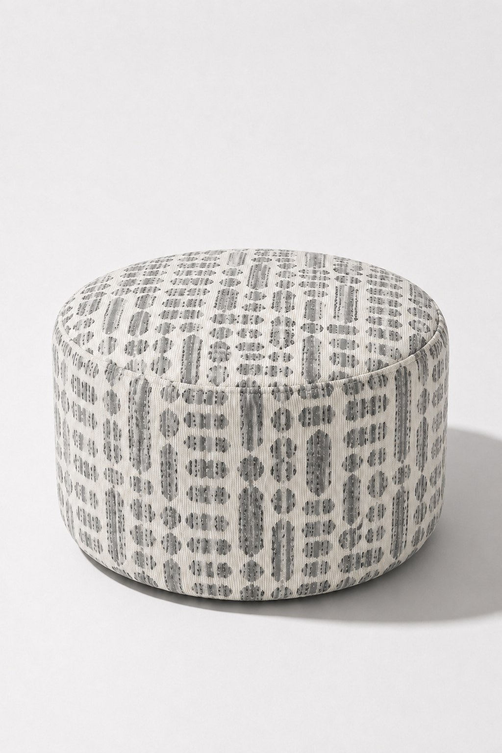 Mira Light Grey Patterned Round Pouf (60CMx33CM)