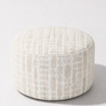 Mira Warm Ivory Patterned Round Pouf (60CMx33CM)