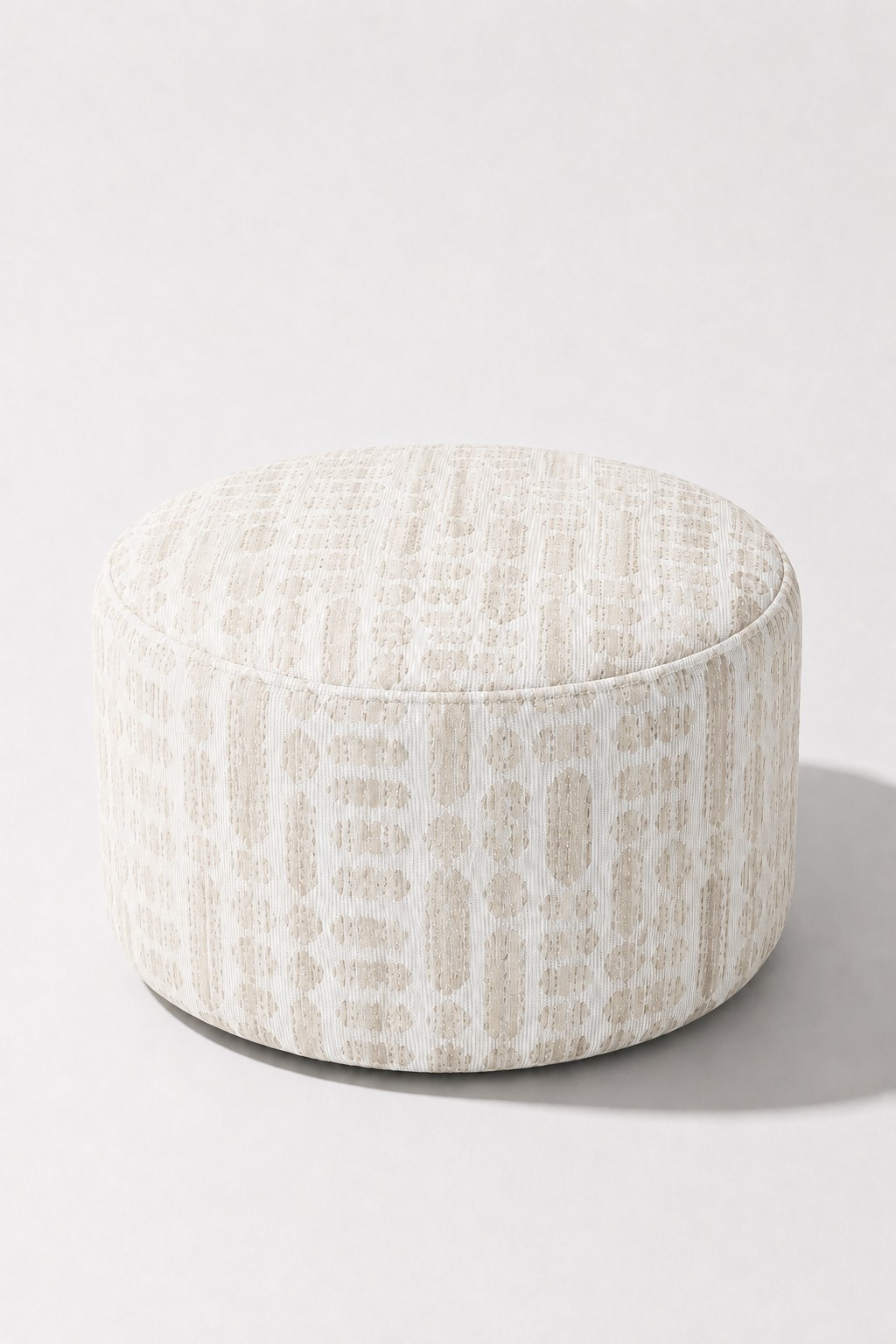 Mira Warm Ivory Patterned Round Pouf (60CMx33CM)