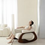 Aviora Off White Boucle Wooden Rocking Chair