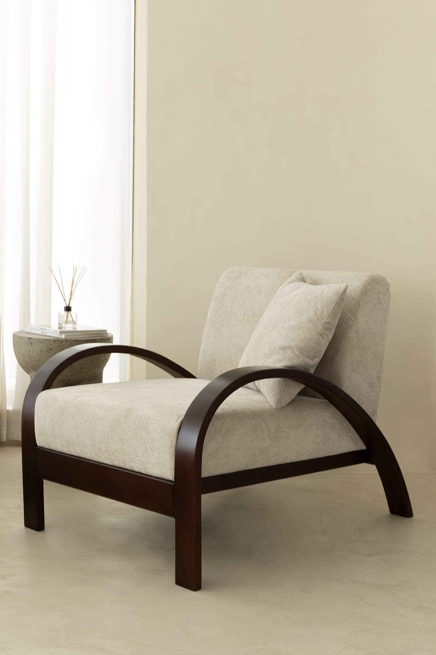 Vaelora Ivory Upholstered Wooden Lounge Chair