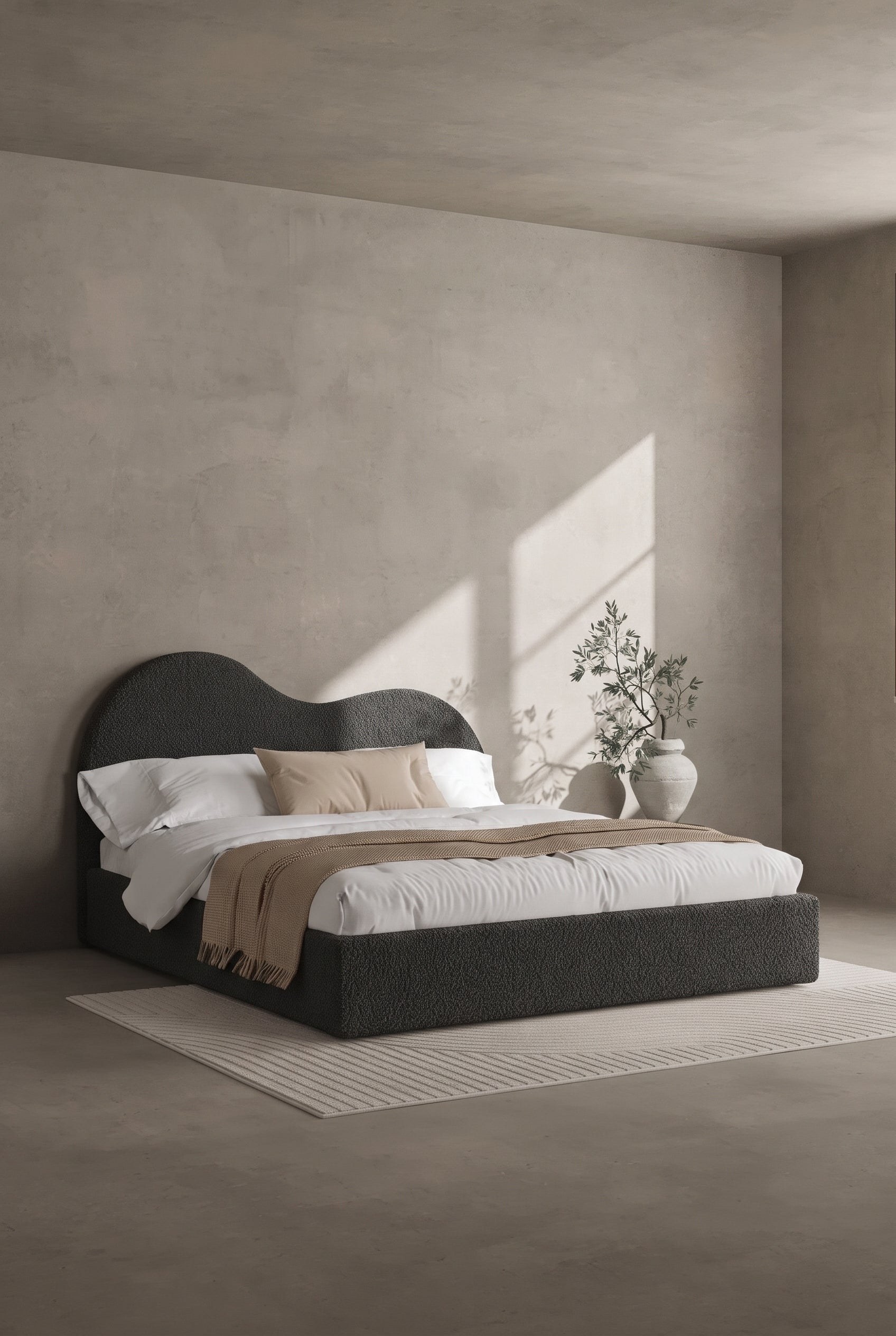 Serenade Charcoal Fabric Bed with Wavy Headboard