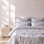 Saveno Mist Blue Botanical King Bed Sheet, Duvet Cover & Pillowcase Set
