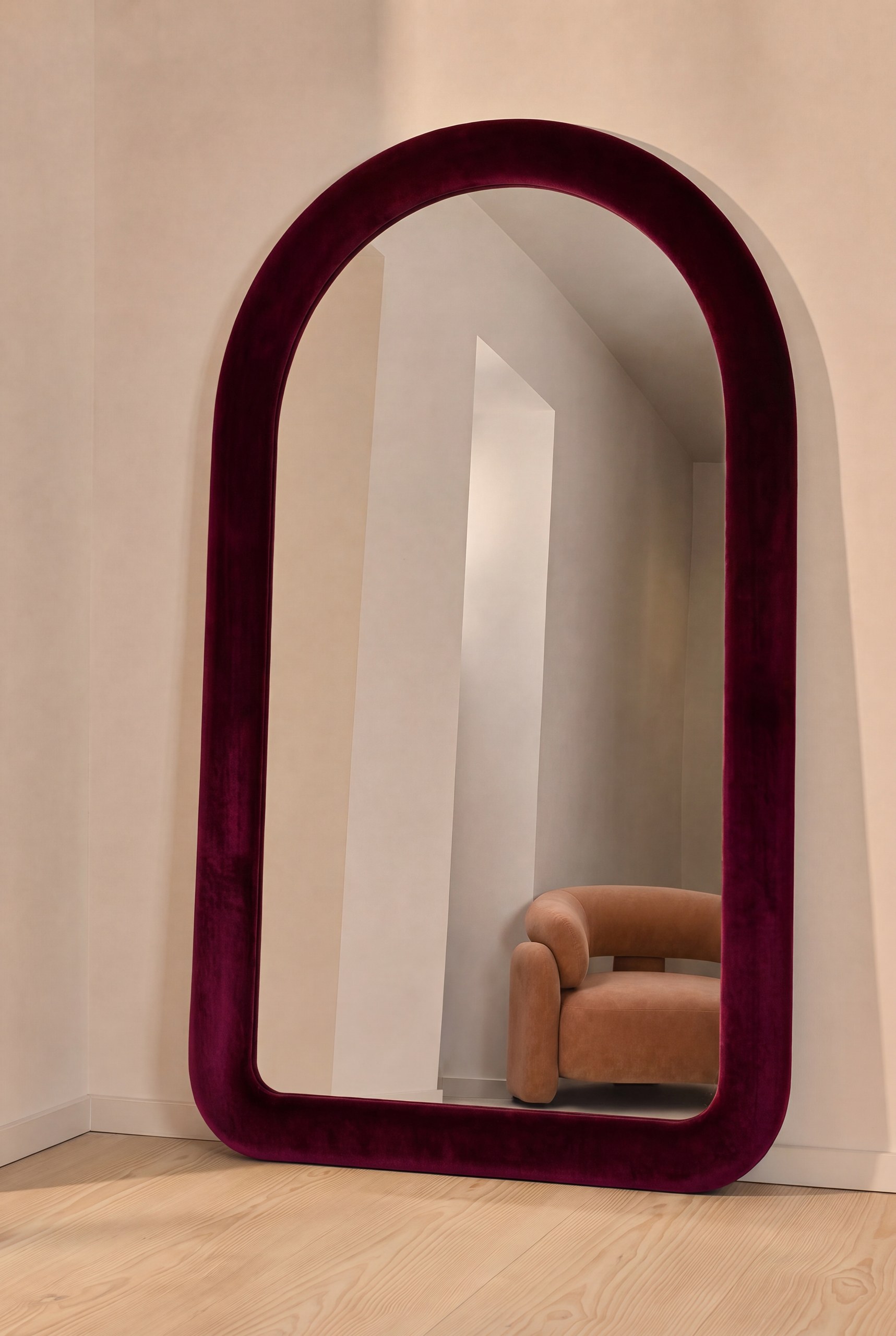 Elisia Deep Burgundy Velvet Arch Mirror