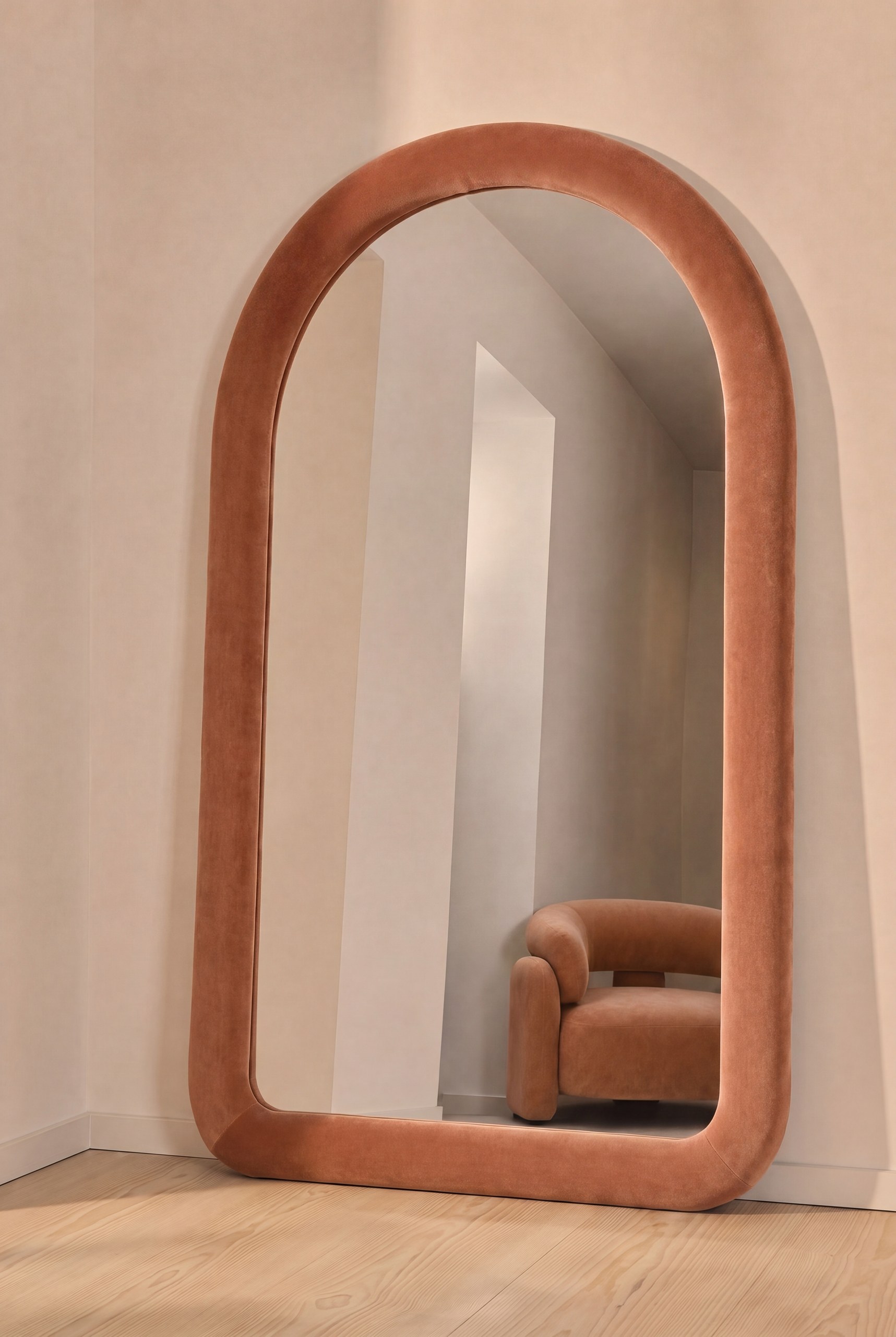 Elisia Spiced Coral Velvet Arch Mirror