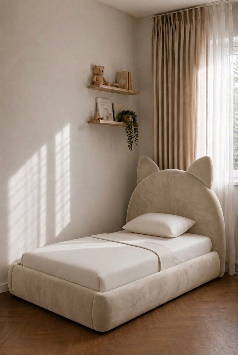 Purrla Kids Beige Velvet Cat Ear Bed