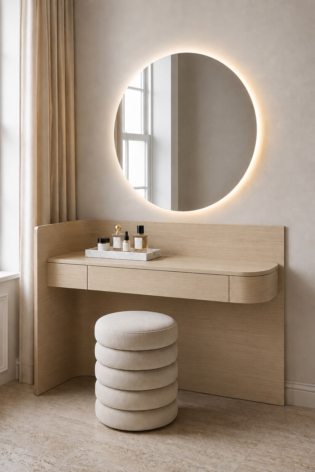 Marvelle Barista Oak Flow Wooden Vanity Table - Image 2