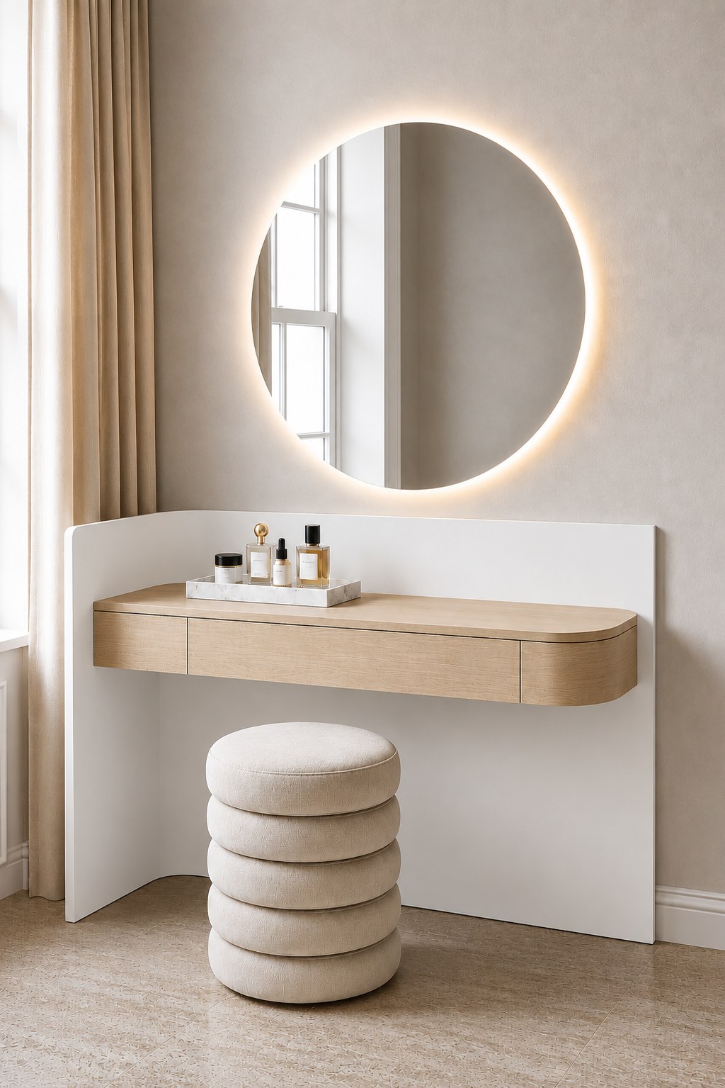 Marvelle Barista Oak and White Flow Wooden Vanity Table - Image 2