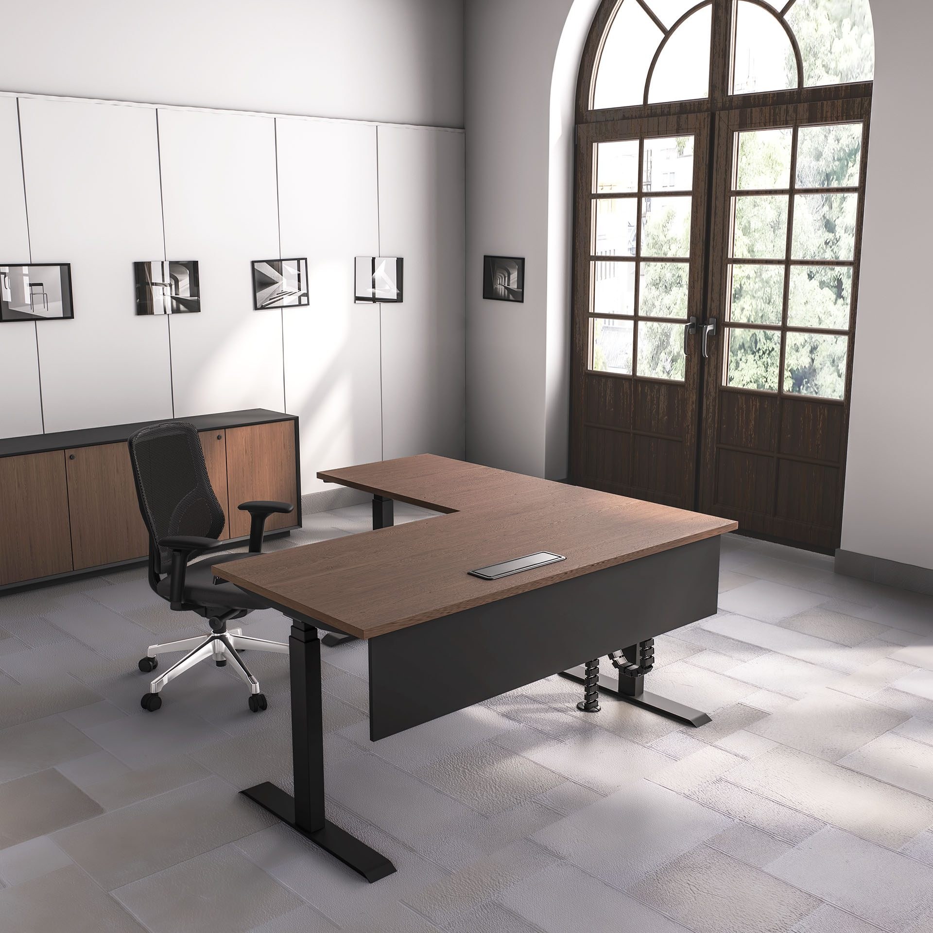 Ergo Series Triple Motor L-Shaped Height Adjustable Desk (Black Frame)